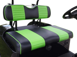 Huskey 4PCS Golf Cart Front/Rear Seat Covers for EZGO RXV 2008+ Gas and Electric Models Custom Fit Two-Tone Black with Orange Stripe & Piping, Marine Grade Vinyl, Staple On Design