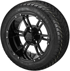 12" Raptor Gloss Black on 215/40-12 LSI Elite Tires (Set of 4), Fits Club Car & EZGo Carts, Golf Cart Tires and Wheels Combo