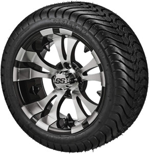 12" Warlock Black/Machined on 215/35-12 LSI Elite Tires (Set of 4), Fits Club Car & EZGo Carts, Golf Cart Tires and Wheels Combo