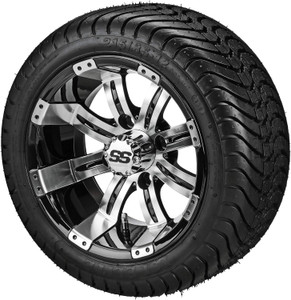 12" Casino Black/Machined on 215/35-12 LSI Elite Tires (Set of 4), Fits Club Car & EZGo Carts, Golf Cart Tires and Wheels Combo