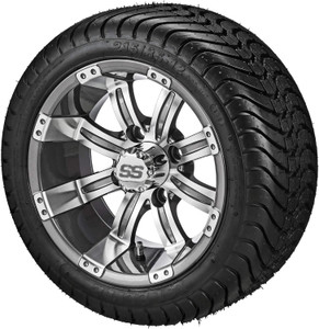 12" Casino Gun Metal Gray/Machined on 215/35-12 LSI Elite Tires (Set of 4), Fits Club Car & EZGo Carts, Golf Cart Tires and Wheels Combo