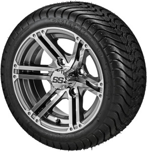 12" Yukon Gun Metal Gray/Machined on 215/35-12 LSI Elite Tires (Set of 4), Fits Club Car & EZGo Carts, Golf Cart Tires and Wheels Combo