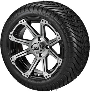 12" Rampage Black/Machined on 215/35-12 LSI Elite Tires (Set of 4), Fits Club Car & EZGo Carts, Golf Cart Tires and Wheels Combo