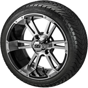 14" Raptor Black/Machined on 215/35-14 LSI Elite Tires (Set of 4), Fits Club Car & EZGo Carts, Golf Cart Tires and Wheels Combo