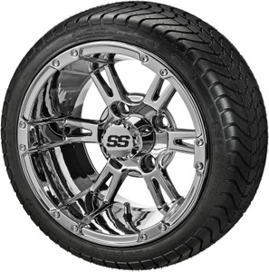 14" Raptor Mirror on 215/35-14 LSI Elite Tires (Set of 4), Fits Club Car & EZGo Carts, Golf Cart Tires and Wheels Combo