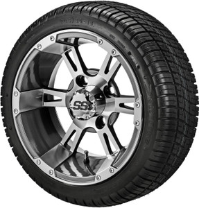 14" Raptor Gun Metal Gray/Machined on 205/30-14 Deli Tires (Set of 4), Fits Club Car & EZGo Carts, Golf Cart Tires and Wheels Combo