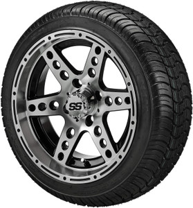 14" Chaos Black/Machined on 205/30-14 LSI Elite Tires (Set of 4), Fits Club Car & EZGo Carts, Golf Cart Tires and Wheels Combo