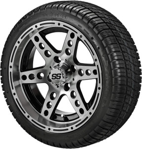 14" Chaos Black/Machined on 205/30-14 Deli Tires (Set of 4), Fits Club Car & EZGo Carts, Golf Cart Tires and Wheels Combo