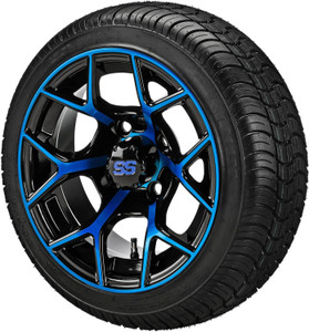 14" Ninja Black/Blue on 205/30-14 LSI Elite Tires (Set of 4), Fits Club Car & EZGo Carts, Golf Cart Tires and Wheels Combo