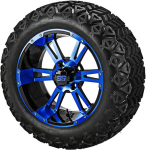 14" Raptor Black/Blue on 23x10-14 Black Trail Tires (Set of 4), Fits Club Car & EZGo Carts, Golf Cart Tires and Wheels Combo, Can be Used on Lawn Mowers and ATV's