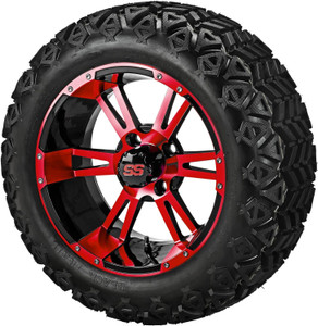 14" Raptor Black/Red on 23x10-14 Black Trail Tires (Set of 4), Fits Club Car & EZGo Carts, Golf Cart Tires and Wheels Combo, Can be Used on Lawn Mowers and ATV's