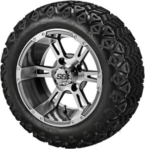 14" Raptor Gun Metal Gray/Machined on 23x10-14 Black Trail Tires (Set of 4), Fits Club Car & EZGo Carts, Golf Cart Tires and Wheels Combo, Can be Used on Lawn Mowers and ATV's