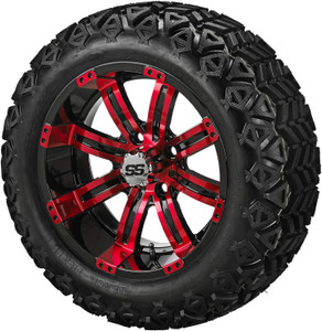 14" Casino Black/Red on 23x10-14 Black Trail Tires (Set of 4), Fits Club Car & EZGo Carts, Golf Cart Tires and Wheels Combo, Can be Used on Lawn Mowers and ATV's