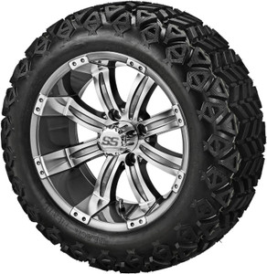 14" Casino Gun Metal Gray/Machined on 23x10-14 Black Trail Tires (Set of 4), Fits Club Car & EZGo Carts, Golf Cart Tires and Wheels Combo, Can be Used on Lawn Mowers and ATV's