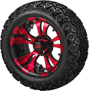 14" Warlock Black/Red on 23x10-14 Black Trail Tires (Set of 4), Fits Club Car & EZGo Carts, Golf Cart Tires and Wheels Combo, Can be Used on Lawn Mowers and ATV's