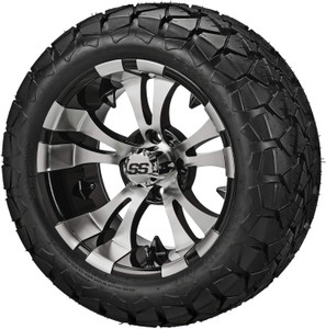 14" Warlock Black/Machined on 22x10-14 Trail Fox A/T Tires (Set of 4), Fits Club Car & EZGo carts, Golf Cart Tires and Wheels Combo, Can be Used on Lawn Mowers and ATV's