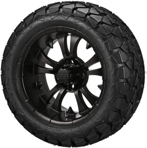 14" Warlock Matte Black on 22x10-14 Trail Fox A/T Tires (Set of 4), Fits Club Car & EZGo carts, Golf Cart Tires and Wheels Combo, Can be Used on Lawn Mowers and ATV's 14" Warlock Matte Black on 22x10-14 Trail Fox A/T Tires (Set of 4), Fits Club Car & EZGo carts, Golf Cart Tires and Wheels Combo, Can be Used on Lawn Mowers and ATV's