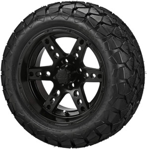 14" Chaos Matte Black on 22x10-14 Trail Fox A/T Tires (Set of 4), Fits Club Car & EZGo carts, Golf Cart Tires and Wheels Combo, Can be Used on Lawn Mowers and ATV's