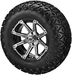 14" Rampage Black/Machined on 23x10-14 Black Trail Tires (Set of 4), Fits Club Car & EZGo Carts, Golf Cart Tires and Wheels Combo, Can be Used on Lawn Mowers and ATV's