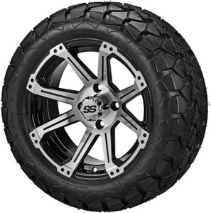 14" Rampage Black/Machined on 22x10-14 Trail Fox A/T Tires (Set of 4), Fits Club Car & EZGo carts, Golf Cart Tires and Wheels Combo, Can be Used on Lawn Mowers and ATV's