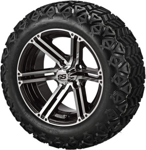 14" Yukon Black/Machined on 23x10-14 Black Trail Tires (Set of 4), Fits Club Car & EZGo Carts, Golf Cart Tires and Wheels Combo, Can be Used on Lawn Mowers and ATV's