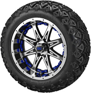 15" Revenge Black/Mchn on 23x10-15 Black Trail w/Blue Inserts (Set of 4)