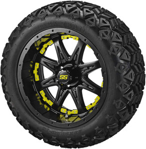 15" Revenge Matte Black on 23x10-15 Black Trail w/Yellow Inserts (Set of 4)