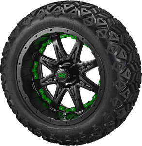 15" Revenge Matte Black on 23x10-15 Black Trail w/Green Inserts (Set of 4)