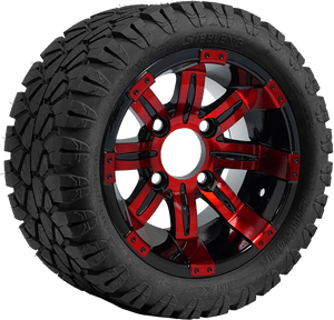 10″ Tempest Red/Black Wheel – Aluminum Alloy / STEELENG 18″x9″-10″ STINGER All Terrain Tire DOT approved