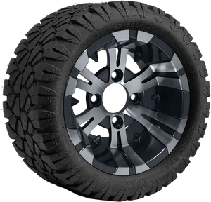 10″ Vampire Machined/Gunmetal Wheel – Aluminum Alloy / STEELENG 18″x9″-10″ STINGER All Terrain Tire DOT approved