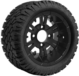 10″ Vampire Matte Black Wheel – Aluminum Alloy / STEELENG 18″x9″-10″ STINGER All Terrain Tire DOT approved