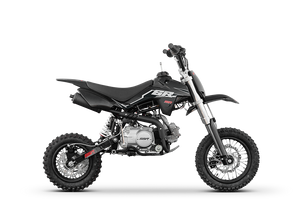 “2025 SSR SR110SE black 110cc youth off-road dirt bike hydraulic suspension disc brakes”