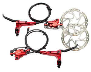 "Burromax TT1000R Performance Hydraulic Brake Kit features dual-piston calipers, high-performance rotors, and red anodized finish specifically for the Thunderbolt model. This complete front/rear brake upgrade delivers race-level stopping power to match the bike's impressive 34+ mph performance." "Burromax TT1000R Performance Hydraulic Brake Kit features dual-piston calipers, high-performance rotors, and red anodized finish specifically for the Thunderbolt model. This complete front/rear brake upgrade delivers race-level stopping power to match the bike's impressive 34+ mph performance."
