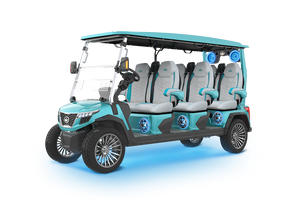 *"The Evolution D-MAX GT6 luxury golf car shown in premium finish with 6 marine-grade seats, 10.1" touchscreen, and 16" alloy wheels. Features include illuminated soundbar, retractable cooler tray, and LED lighting system. Perfect for golf courses and resorts with its upscale design and premium amenities."* *"The Evolution D-MAX GT6 luxury golf car shown in premium finish with 6 marine-grade seats, 10.1" touchscreen, and 16" alloy wheels. Features include illuminated soundbar, retractable cooler tray, and LED lighting system. Perfect for golf courses and resorts with its upscale design and premium amenities."*