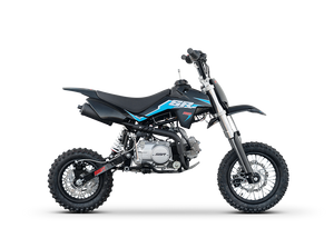 “2025 SSR SR110SE black/blue 110cc youth semi-automatic dirt bike beginner motocross”
