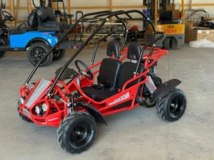 The image showcases the Hammerhead by Polaris MudHead 208R, a versatile and high-performing go-kart designed for young adventurers aged 10 and up. The go-kart features a sleek and durable design with a brush guard at the front for added protection. The 208cc LCT electric-start engine is highlighted, emphasizing the go-kart's power and ease of use. The dual LED headlights and canopy top are visible, showcasing the go-kart's stylish and functional design. The 16 x 6 – 8-inch front tires and 16 x 7 – 8-inch rear tires provide excellent traction and stability, while the rear hydraulic disc brake ensures safe and reliable stopping power. The three-point harness seatbelt adds an extra layer of safety, making it a perfect choice for young riders. Overall, the image captures the essence of a safe, durable, and fun go-kart ready for endless adventures.