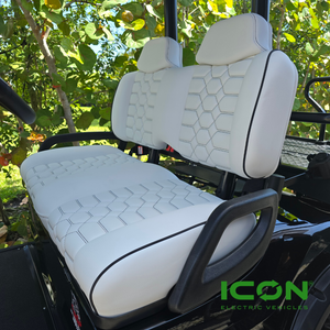 ICON White Custom Premium Seat Cool Touch Base with Lando Pattern and Black Stitching ICON White Custom Premium Seat Cool Touch Base with Lando Pattern and Black Stitching