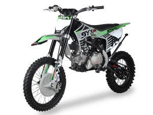 The image showcases the SYX MotoPro PAD140-V2 140cc Pit Bike in one of its three available color options. The bike features a sleek and modern design with upgraded plastic kits and a new muffler with a chrome pipe and anti-scalding sheet. The inverted front shock and coil spring rear shock absorber are prominently displayed, highlighting the bike's advanced suspension system. The heavy-duty black steel rims with off-road tires and hydraulic disc brakes are visible, emphasizing the bike's durability and safety features. The handlebar with a built-in air filter and the SY new forged triple clamp add to the bike's premium feel. The SY V2 double tube cradle frame and SY steel swing arm (knife-shape) are also showcased, underscoring the bike's robust construction. Overall, the image captures the essence of a high-performance, stylish, and durable pit bike ready for any off-road adventure. The image showcases the SYX MotoPro PAD140-V2 140cc Pit Bike in one of its three available color options. The bike features a sleek and modern design with upgraded plastic kits and a new muffler with a chrome pipe and anti-scalding sheet. The inverted front shock and coil spring rear shock absorber are prominently displayed, highlighting the bike's advanced suspension system. The heavy-duty black steel rims with off-road tires and hydraulic disc brakes are visible, emphasizing the bike's durability and safety features. The handlebar with a built-in air filter and the SY new forged triple clamp add to the bike's premium feel. The SY V2 double tube cradle frame and SY steel swing arm (knife-shape) are also showcased, underscoring the bike's robust construction. Overall, the image captures the essence of a high-performance, stylish, and durable pit bike ready for any off-road adventure.