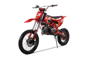 Denago MX3 Red Edition 140cc Pit Bike with bold red graphics, black powder-coated wheels, stainless steel exhaust, gold drive chain, and CNC anodized components for trail and off-road riding. Denago MX3 Red Edition 140cc Pit Bike with bold red graphics, black powder-coated wheels, stainless steel exhaust, gold drive chain, and CNC anodized components for trail and off-road riding.