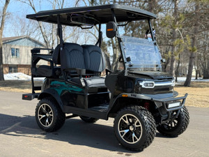 TEKO EV Turbo 4 passenger lithium electric golf cart with touchscreen display, LED underglow lighting and rear flip seat at East Central Sports Rush City Minnesota
