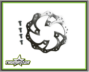 This image showcases the 3044 Front Brake Disc, a high-quality steel braking component designed for Thumpstar pit bike models. The brake disc features a 220mm diameter and a 76mm inside diameter, ensuring superior stopping power and precise fitment. Its durable steel construction and optimized design make it a must-have upgrade for pit bike enthusiasts and competitive racers. This image showcases the 3044 Front Brake Disc, a high-quality steel braking component designed for Thumpstar pit bike models. The brake disc features a 220mm diameter and a 76mm inside diameter, ensuring superior stopping power and precise fitment. Its durable steel construction and optimized design make it a must-have upgrade for pit bike enthusiasts and competitive racers.