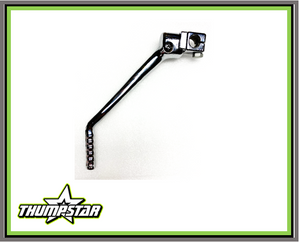 The image features a Kick Start Lever designed for Thumpstar motorcycle engines. The lever is made from high-quality steel with a polished chrome finish, showcasing its durability and sleek design. The product is displayed against a clean background, highlighting its key features, including the 160mm length, 16mm shaft diameter, and 50mm foot length. This image is ideal for riders seeking a reliable and stylish kick start lever compatible with all Thumpstar engines featuring a 16mm kick shaft diameter. The image features a Kick Start Lever designed for Thumpstar motorcycle engines. The lever is made from high-quality steel with a polished chrome finish, showcasing its durability and sleek design. The product is displayed against a clean background, highlighting its key features, including the 160mm length, 16mm shaft diameter, and 50mm foot length. This image is ideal for riders seeking a reliable and stylish kick start lever compatible with all Thumpstar engines featuring a 16mm kick shaft diameter.
