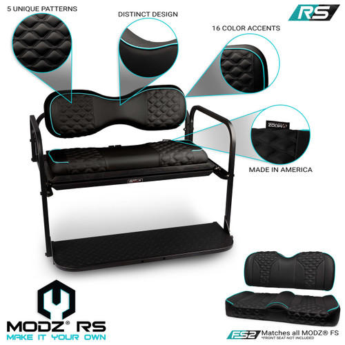 MODZ Flip4 RS Custom Golf Cart Rear Seat Kit - Black - Choose Pattern and Accent Colors