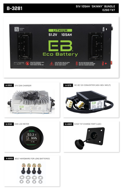 Eco Lithium Battery Complete Bundle for EZGO TXT 51V 105Ah - Skinny