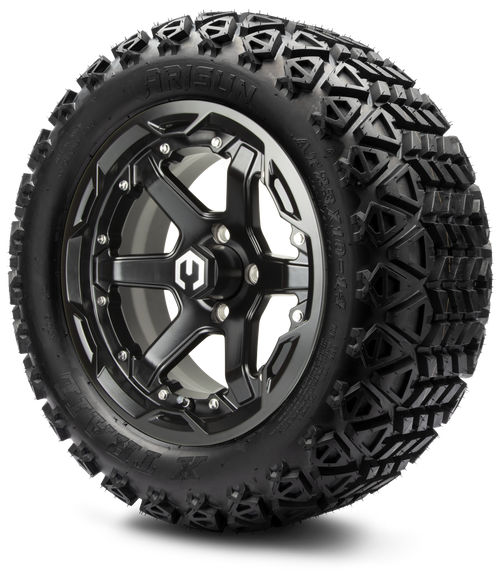 MODZ 14" Gladiator Glossy Black Wheels and Off-Road Tires Combo With Color Accents