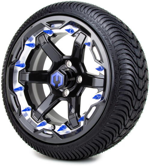 MODZ 14" GLADIATOR MACHINE & BLACK W/SPIKE OPTIONS - LOWPRO STREET TIRE AND WHEELS COMBO