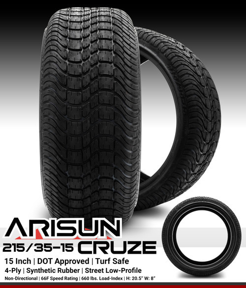 Arisun Cruze Street Golf Cart Tire 215/35-15 DOT (4 Ply)