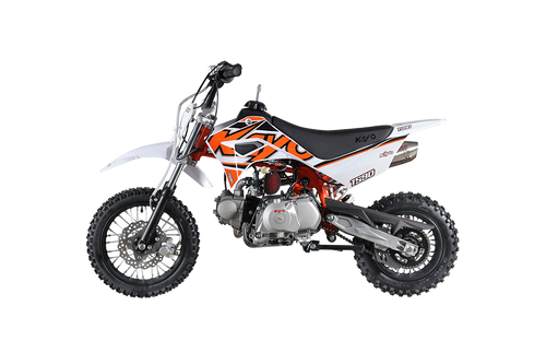 The image showcases the Kayo TS90 90cc Pit Bike, a sleek and agile off-road machine designed for riders of all skill levels. The bike features a compact and lightweight design with a 24.6-inch seat height, making it accessible to a wide range of riders. The 86cc 4-stroke engine and electric/kick start system are highlighted, emphasizing the bike's ease of use and reliability. The front and rear disc brakes are visible, showcasing the bike's safety features. The 12-inch front tire and 10-inch rear tire provide excellent traction and stability, while the conventional front forks and single rear shock ensure a smooth and comfortable ride. The low tack seat cover adds comfort and grip, and the 7-inch ground clearance allows the bike to tackle rough terrains with ease. Overall, the image captures the essence of a versatile, high-performing, and fun pit bike ready for any off-road adventure. The image showcases the Kayo TS90 90cc Pit Bike, a sleek and agile off-road machine designed for riders of all skill levels. The bike features a compact and lightweight design with a 24.6-inch seat height, making it accessible to a wide range of riders. The 86cc 4-stroke engine and electric/kick start system are highlighted, emphasizing the bike's ease of use and reliability. The front and rear disc brakes are visible, showcasing the bike's safety features. The 12-inch front tire and 10-inch rear tire provide excellent traction and stability, while the conventional front forks and single rear shock ensure a smooth and comfortable ride. The low tack seat cover adds comfort and grip, and the 7-inch ground clearance allows the bike to tackle rough terrains with ease. Overall, the image captures the essence of a versatile, high-performing, and fun pit bike ready for any off-road adventure.