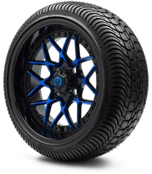 MODZ 14" Formula Blue and Black Wheels & Street Tires Combo