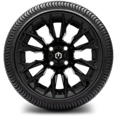 MODZ 14" Falcon Glossy Black Wheels & Street Tires Combo